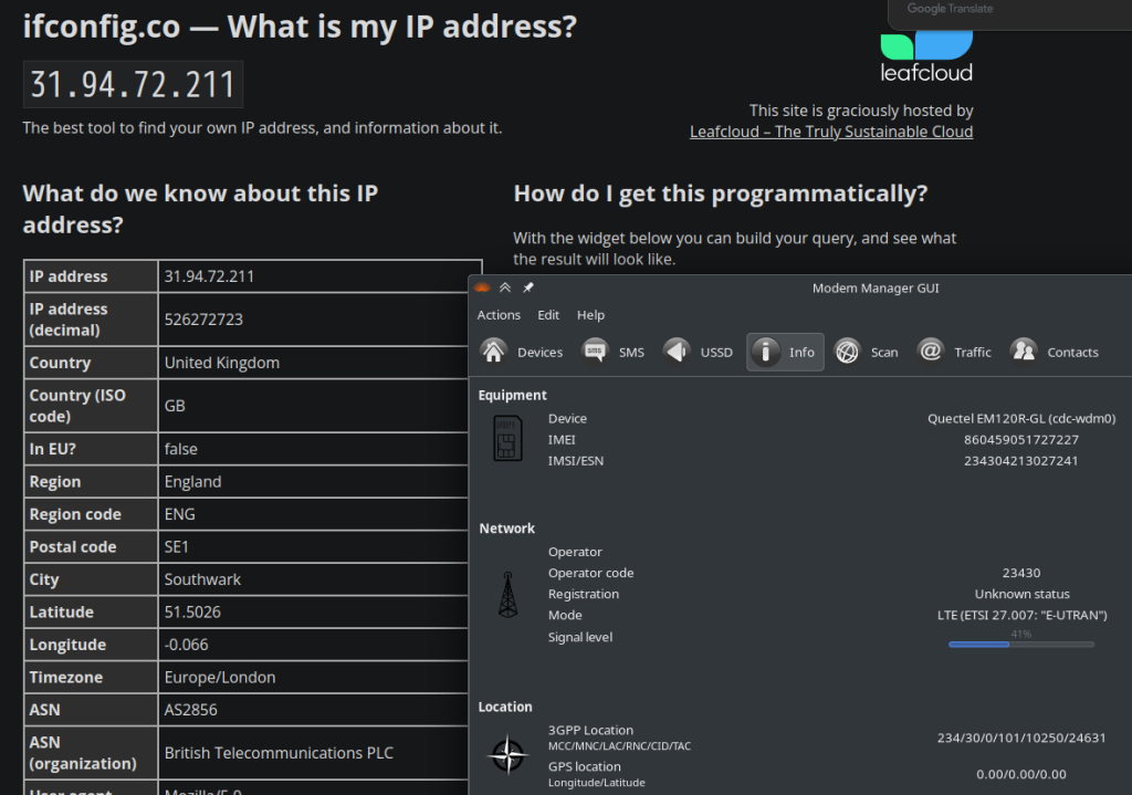 ifconfig.coの画面